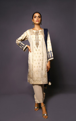 Beige 2 PCs Screen Print Embroided